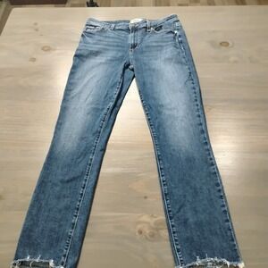 Paige Skyline Ankle Peg Jeans Size 30 Distressed Medium Wash Denim Released Hem